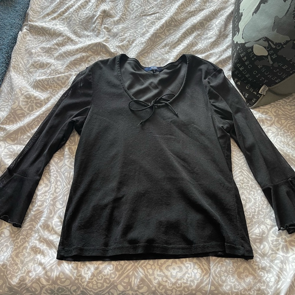 Reitmans Black V-Neck Blouse with Tie Detail